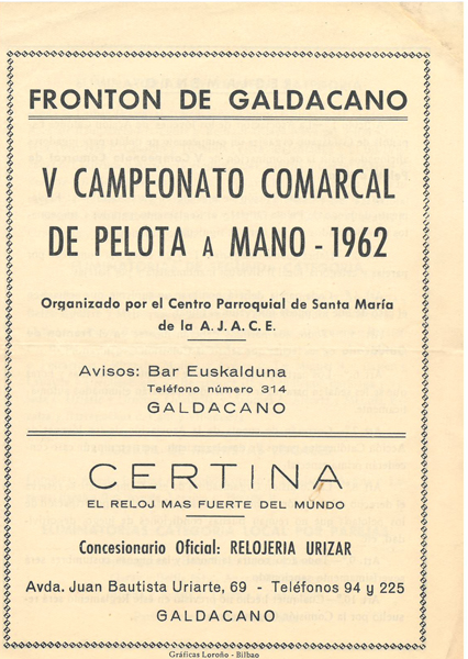 V Campeonato Provincial de pelota a mano-1962