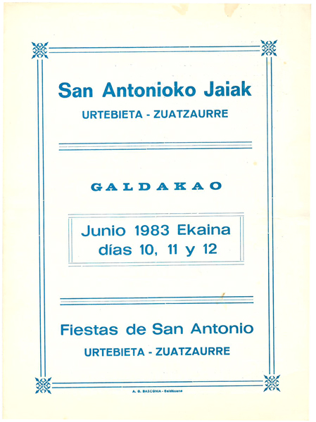 San Antonioko jaiak. Fiestas de San Antonio;Urtebieta-Zuatzaurre;Junio1983 Ekaina