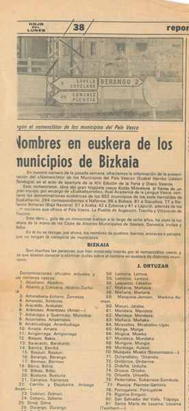 Nombres en euskera de los municipios de Bizkaia.