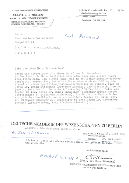 Hans Hickmannek Mariano Barrenexeari zuzendutako gutuna