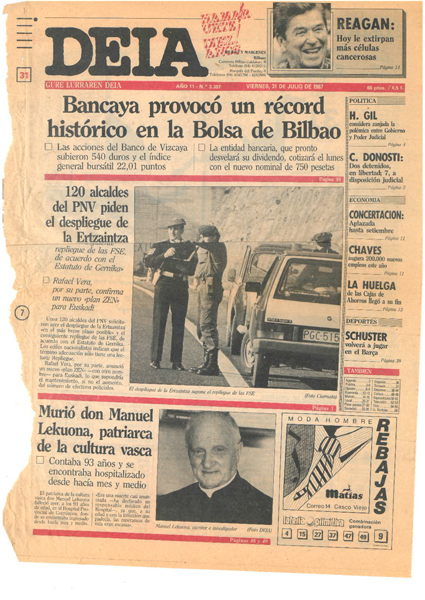 Muri&oacute; don Manuel Lekuona, patrairca de la cultura vasca. Falleci&oacute; en Donostia el investigador Manuel Lekuona. Querido don Manuel. Manuel Lekuona, sacerdote profesor y amigo. Agur, Don Manuel.