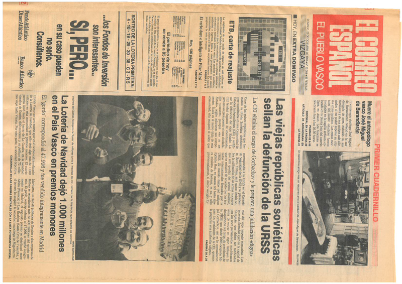 Muere el antrop&oacute;logo vasco Jos&eacute; Miguel de Barandiar&aacute;n;
Una vida centenaria dedicada a la cultura vasca;
Los vascos prehist&oacute;ricos;