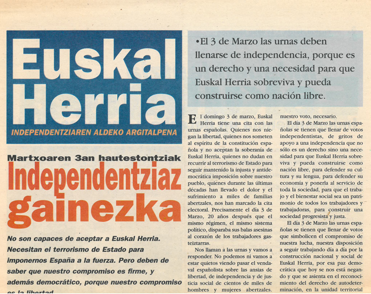 Euskal Herria; Independentziaren aldeko argitalpena.