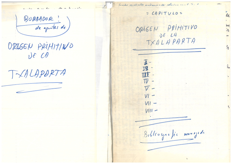 Origen primitivo de la txalaparta.Borrador de apuntes de Origen primitivo de la txalaparta